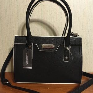 NWT Beautiful Nautica Satchel, black w/ white trim